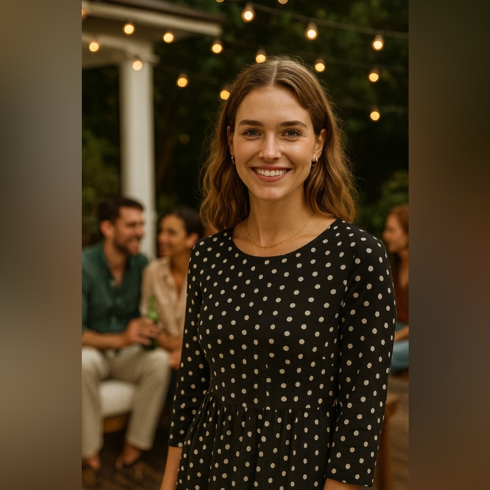 J. Crew Black Dress Retro Look White Polka Dots Casual Luxury 2 - Picture 5 of 5